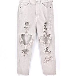 American Eagle Destroyed Mom Jean Light Grey Size 14
